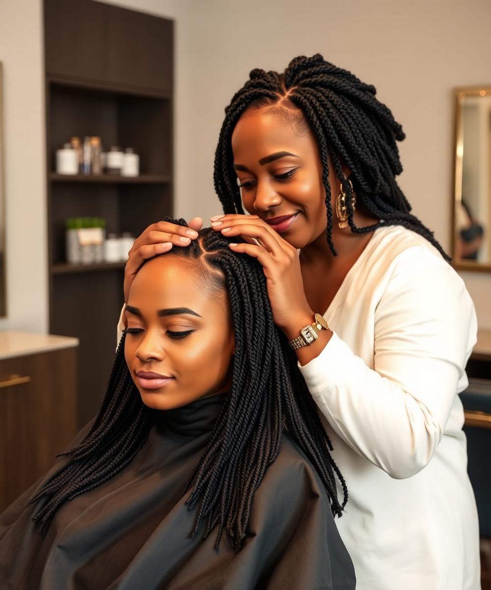 Loctician retwisting a client's locs