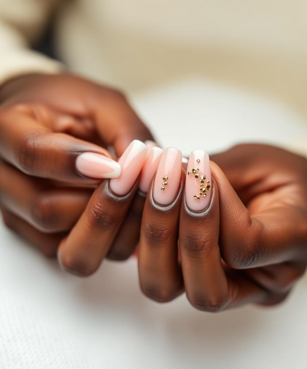Finished gel manicure with gold nail art